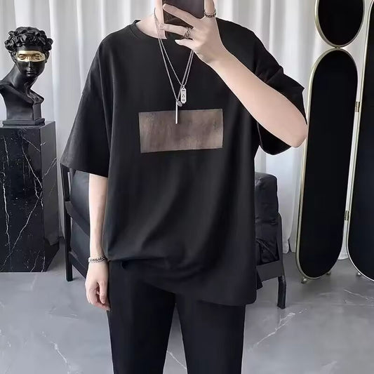 Trendy Brand Men's Short Sleeve T-Shirt American Style Loose Fit Half Sleeve Pure Cotton Youth T-Shirt Hong Kong Style