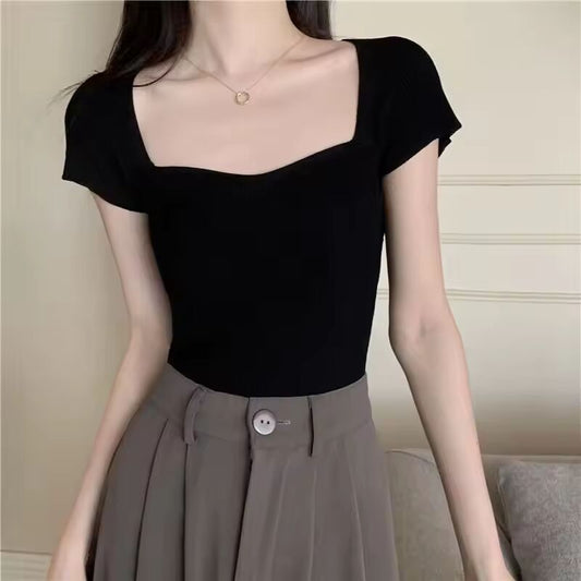 Women's Summer Design Niche Slim Knitted Unique Short Top